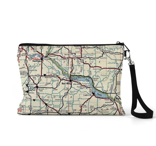 Red Wing Minnesota map wristlet travel pouch
