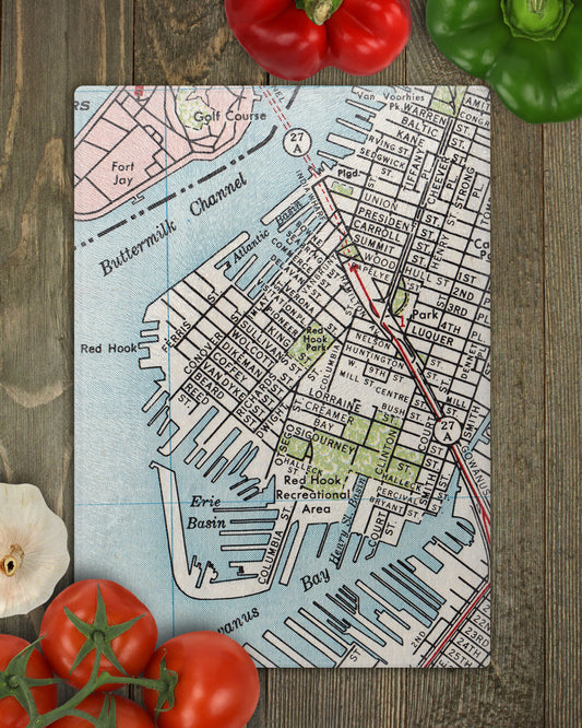 Red Hook Brooklyn New York Vintage Map Glass Cutting Board