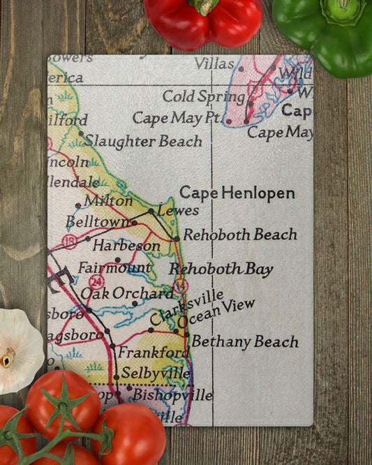 Rehoboth Beach Delaware Map Cutting Board | Vintage Rehoboth Beach Kitchen Decor | Coastal Functional Art