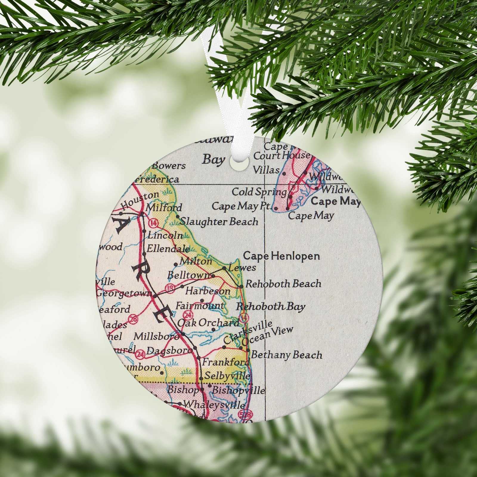 Rehoboth Beach Delaware Vintage Map Ornament