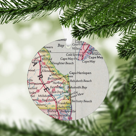 Rehoboth Beach Delaware Vintage Map Ornament