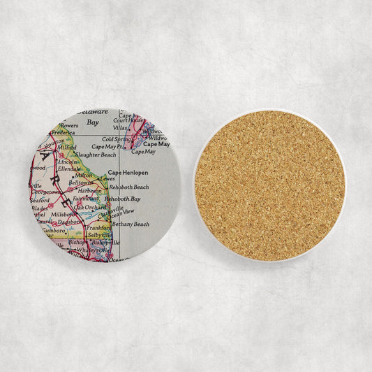 Rehoboth Beach Delaware Map Coasters | Set of 4 Vintage Rehoboth Beach Delaware Drink Coasters | Travel-Inspired Home Decor