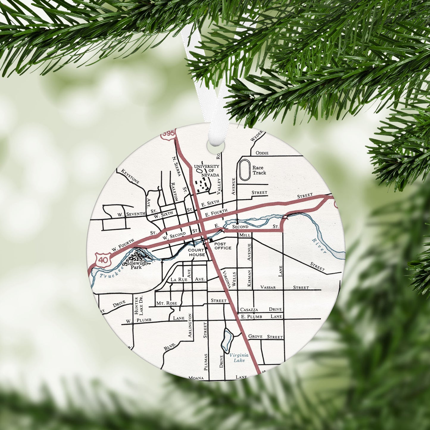 Reno Nevada Vintage Map Ornament