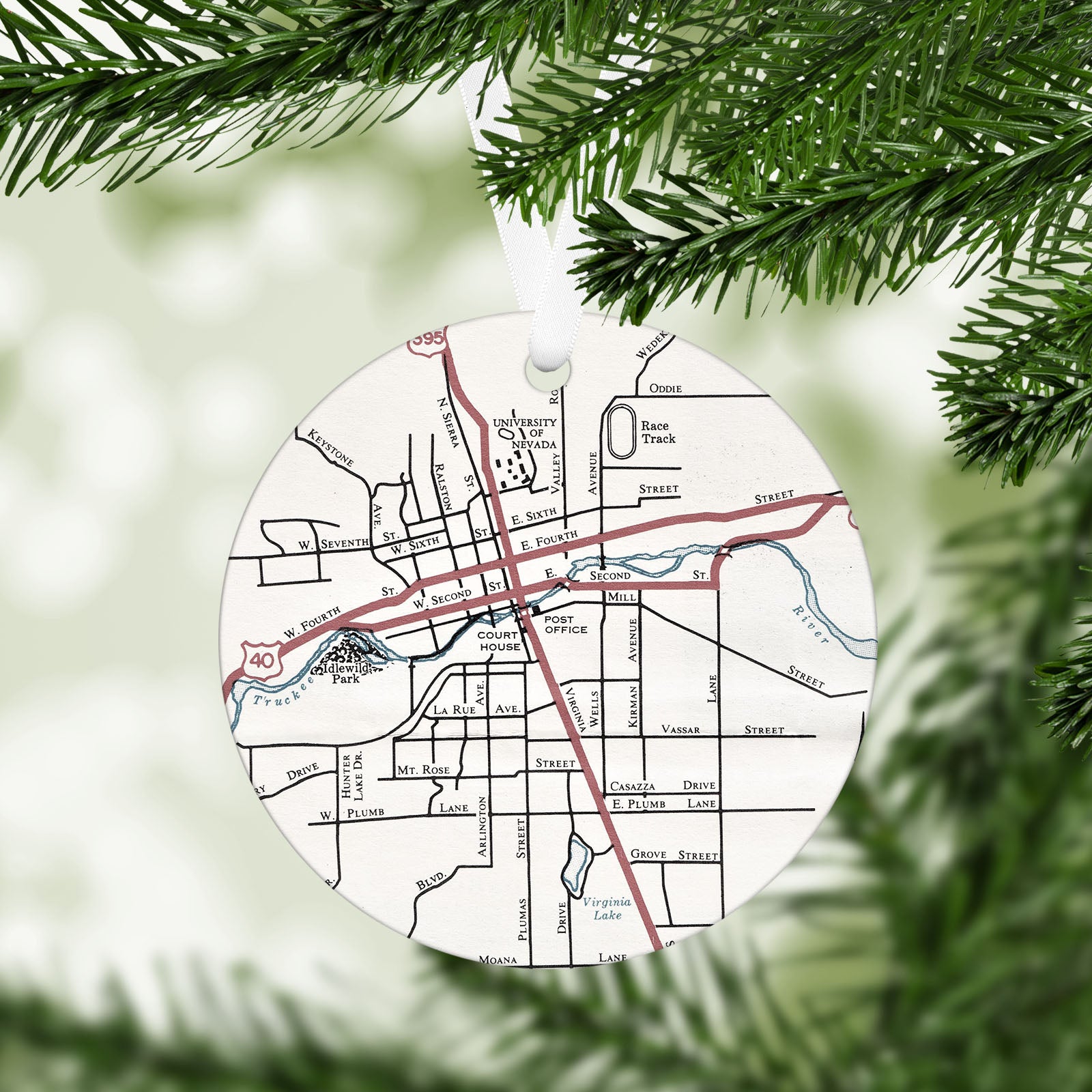 Reno Nevada Vintage Map Ornament
