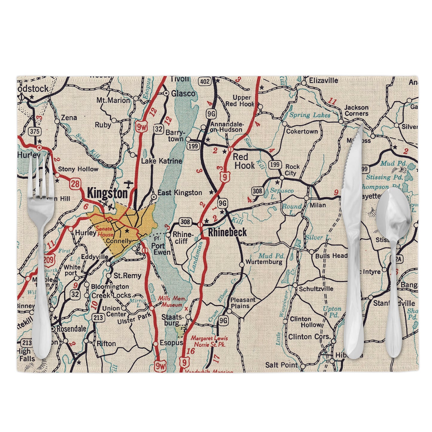 Rhinebeck New York Vintage Map Placemats Set of 4