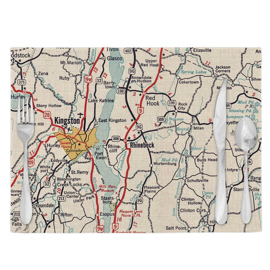Rhinebeck New York Vintage Map Placemats Set of 4