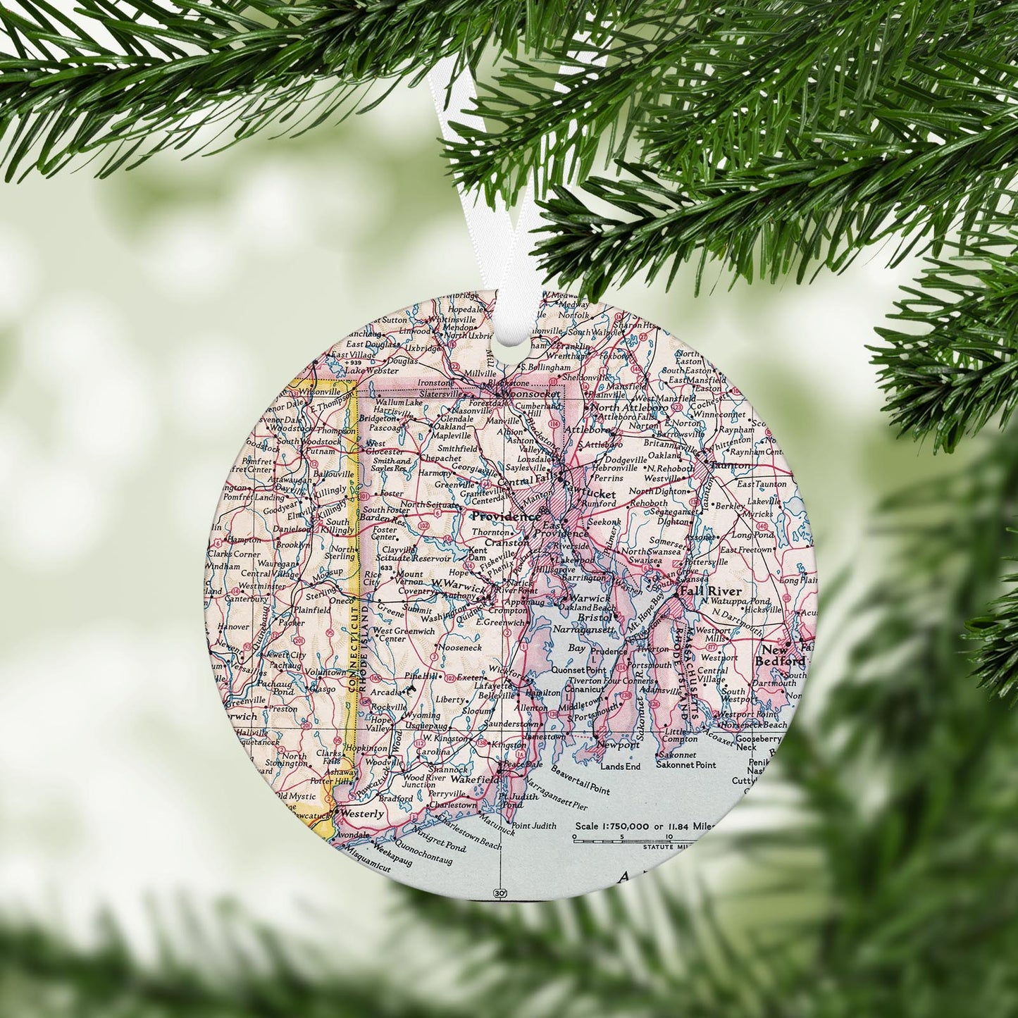 Rhode Island Vintage Map Ornament