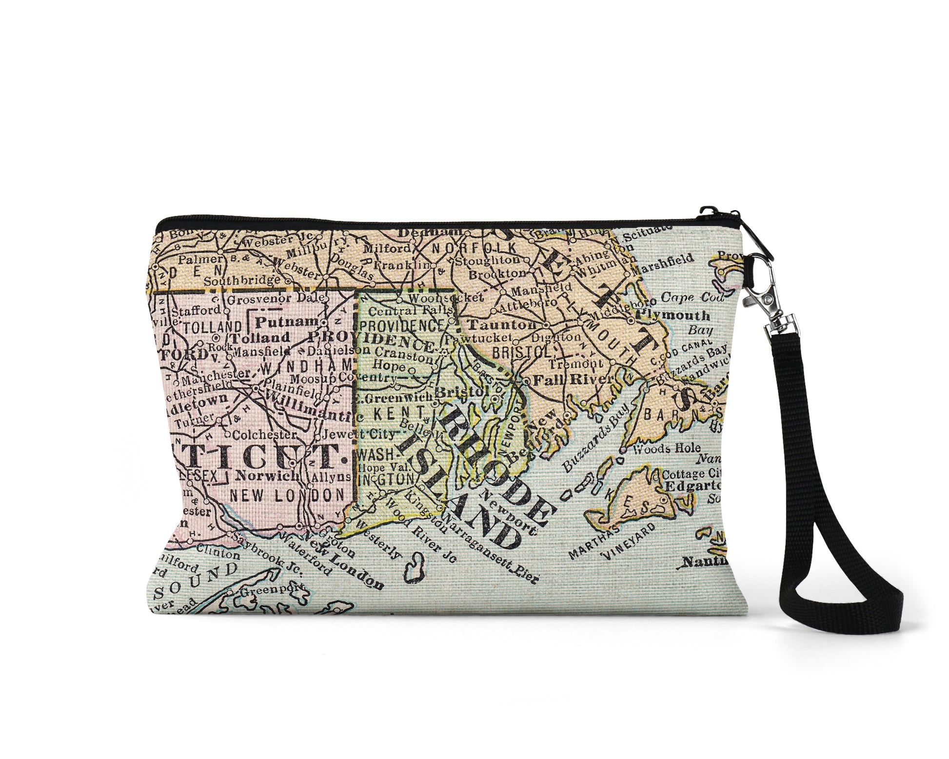 Rhode Island map wristlet travel pouch