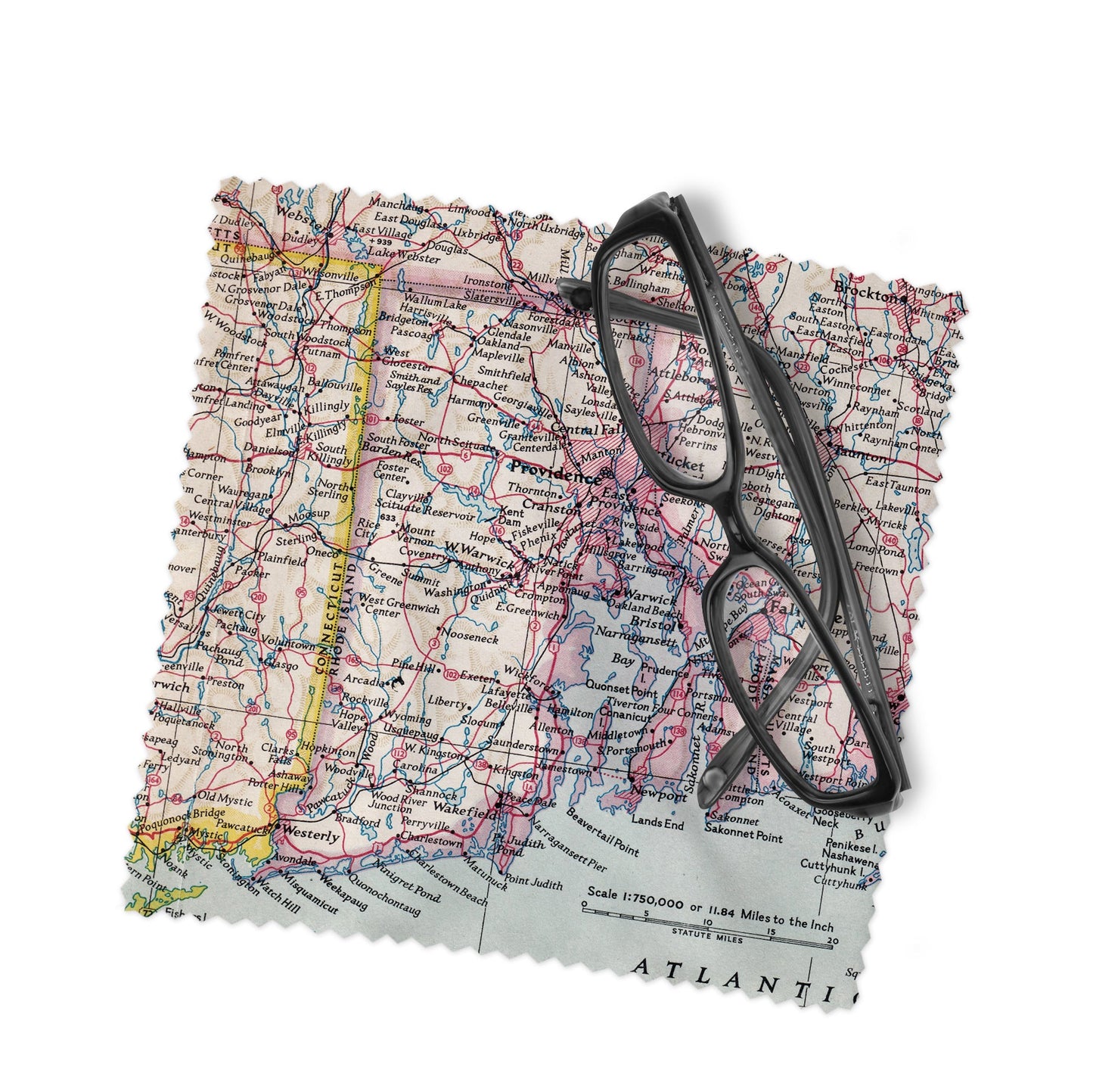Rhode Island Map Lens Cloth | Rhode Island Microfiber Glasses Cleaner | Travel Gift