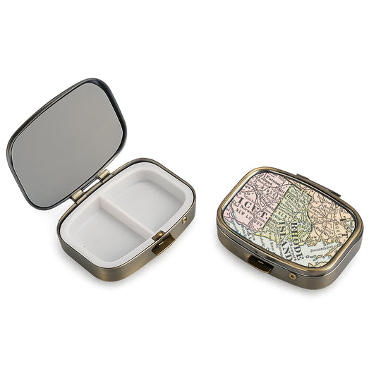 Rhode Island Vintage Map Pill Case | Travel Pill Box with Mirror