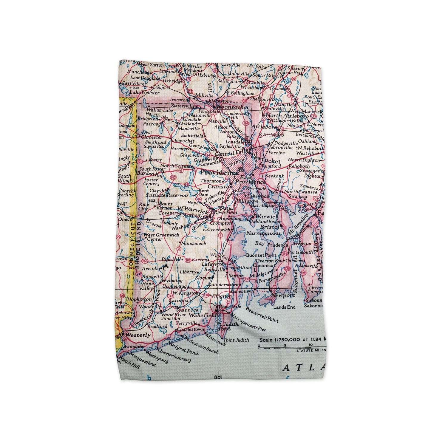 Rhode Island Map Tea Towel | Waffle-Weave Kitchen Towel Gift