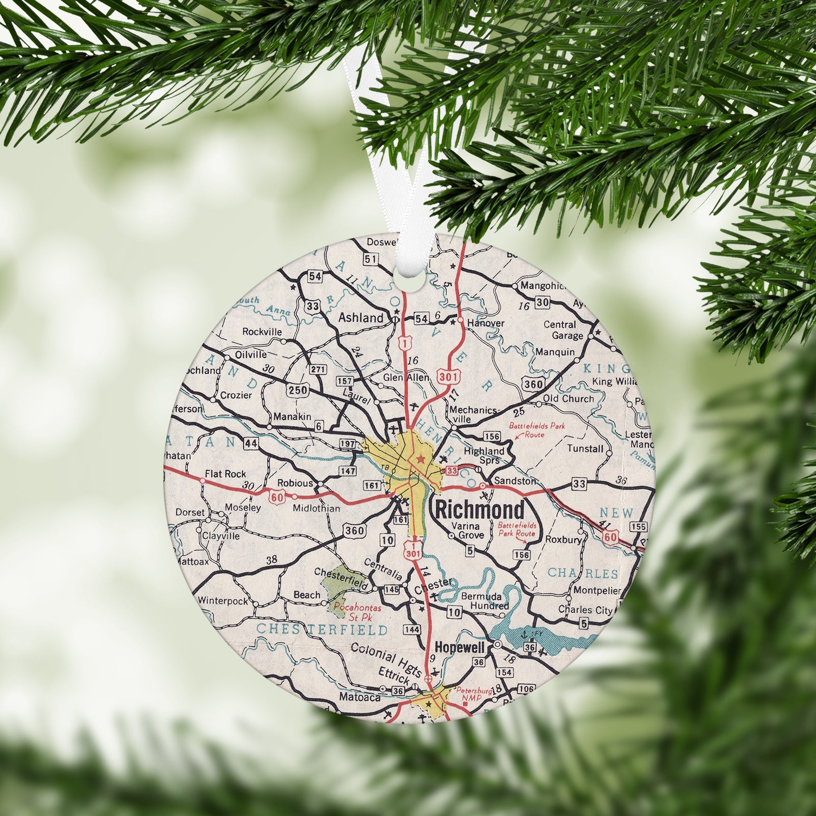 Richmond Virginia Vintage Map Ornament