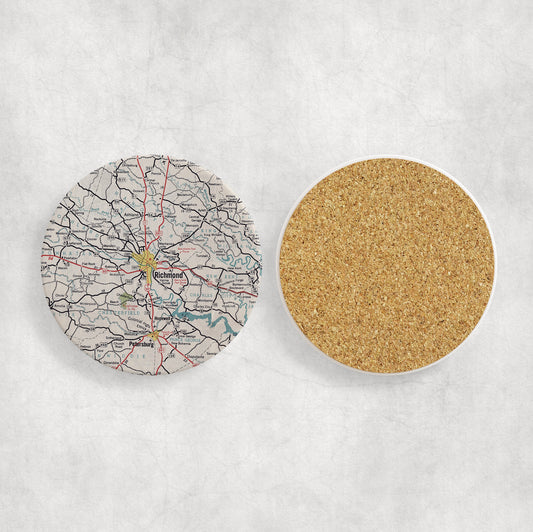 Richmond Virginia Map Coasters | Set of 4 Vintage Richmond Virginia Drink Coasters | Travel-Inspired Home Decor