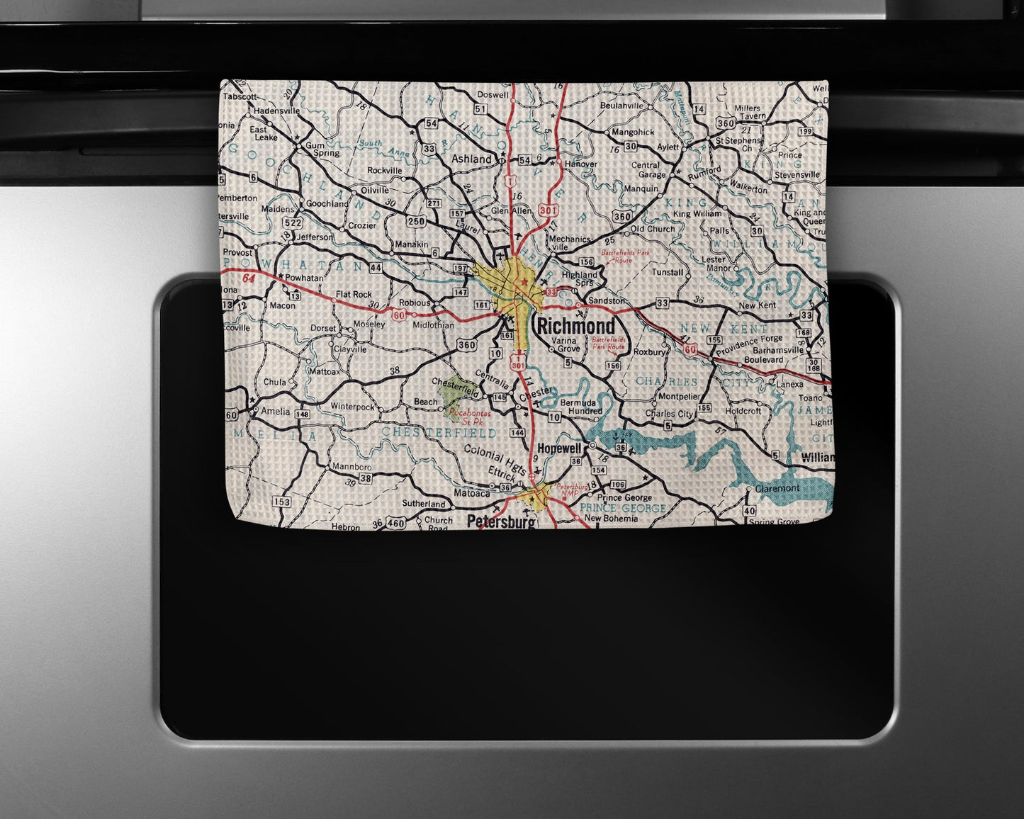 Richmond Virginia Map Tea Towel | Waffle-Weave Kitchen Towel Gift