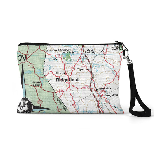Ridgefield Connecticut map wristlet travel pouch