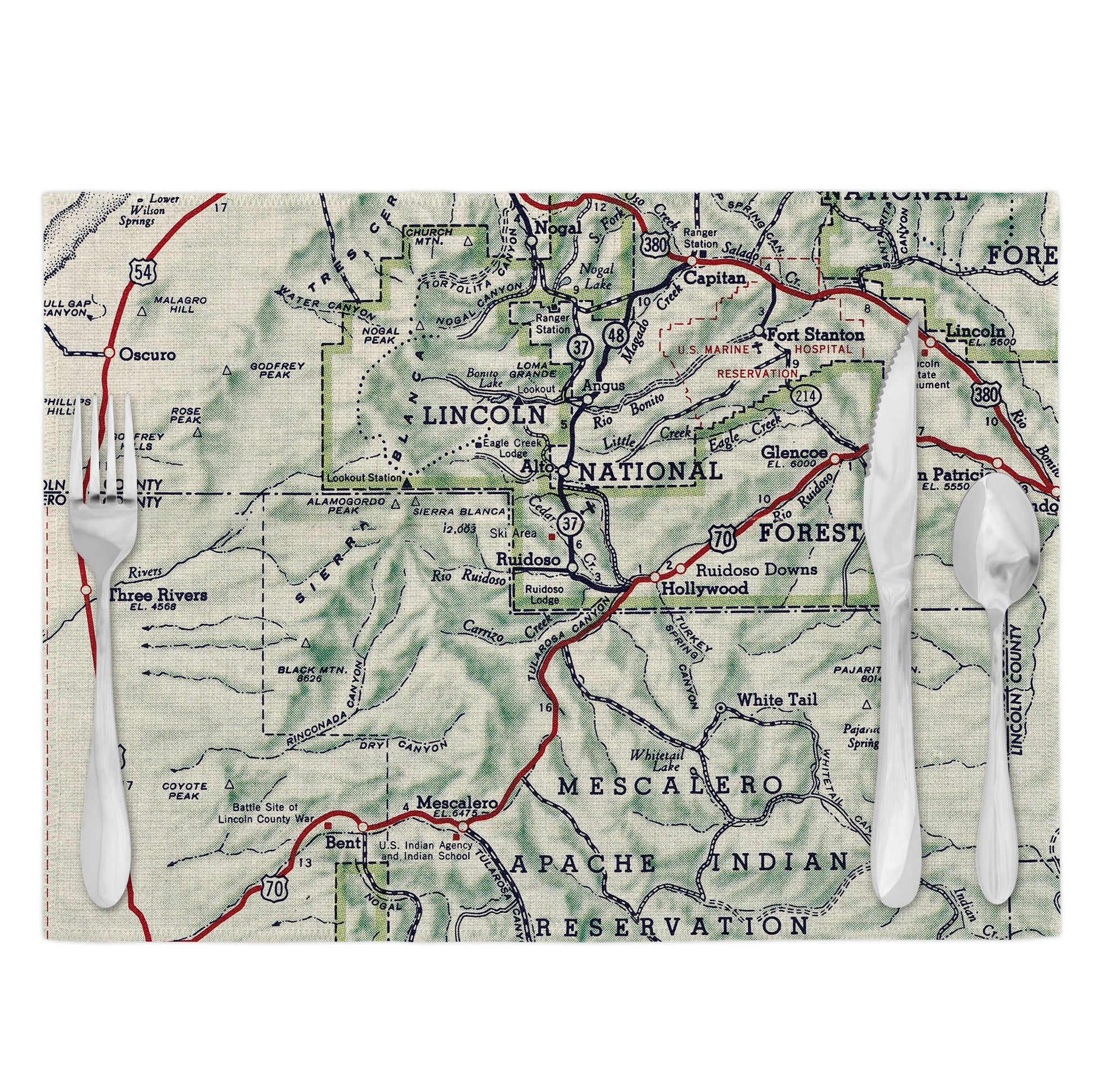 Ruidoso New Mexico Vintage Map Placemats Set of 4