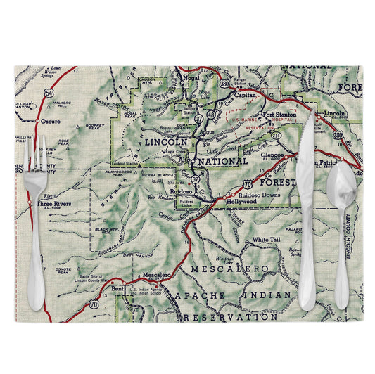 Ruidoso New Mexico Vintage Map Placemats Set of 4