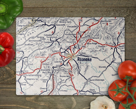 Roanoke Virginia Map Cutting Board | Travel Gift | Kitchen Decor