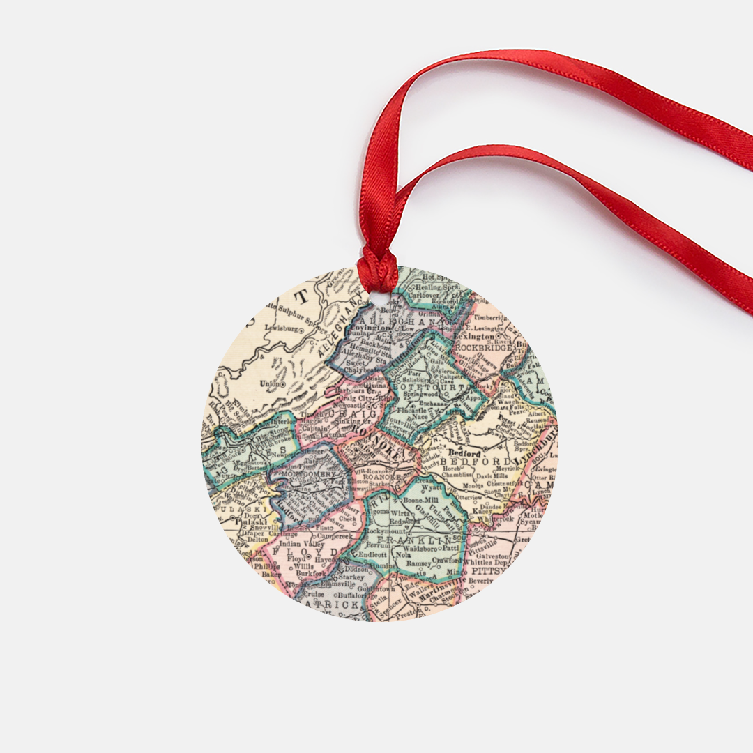 Roanoke Virginia Vintage Map Ornament