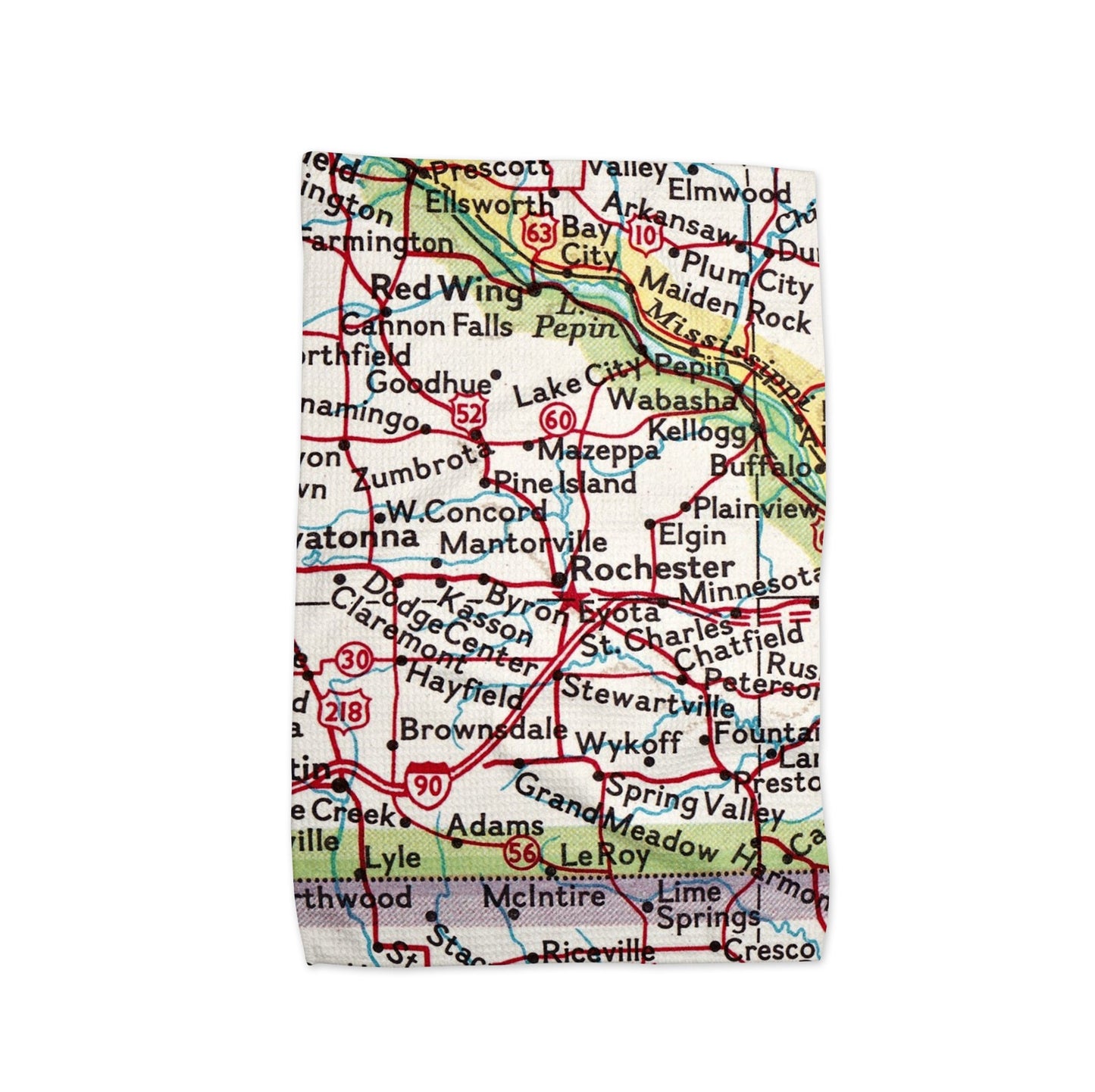 Rochester Minnesota Map Tea Towel | Waffle-Weave Kitchen Towel Gift