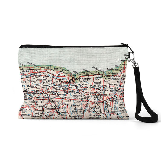 Rochester New York map wristlet travel pouch