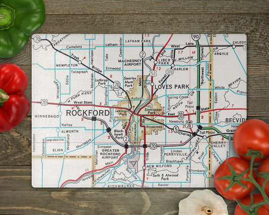 Rockford Illinois Map Cutting Board | Travel Gift | Kitchen Decor