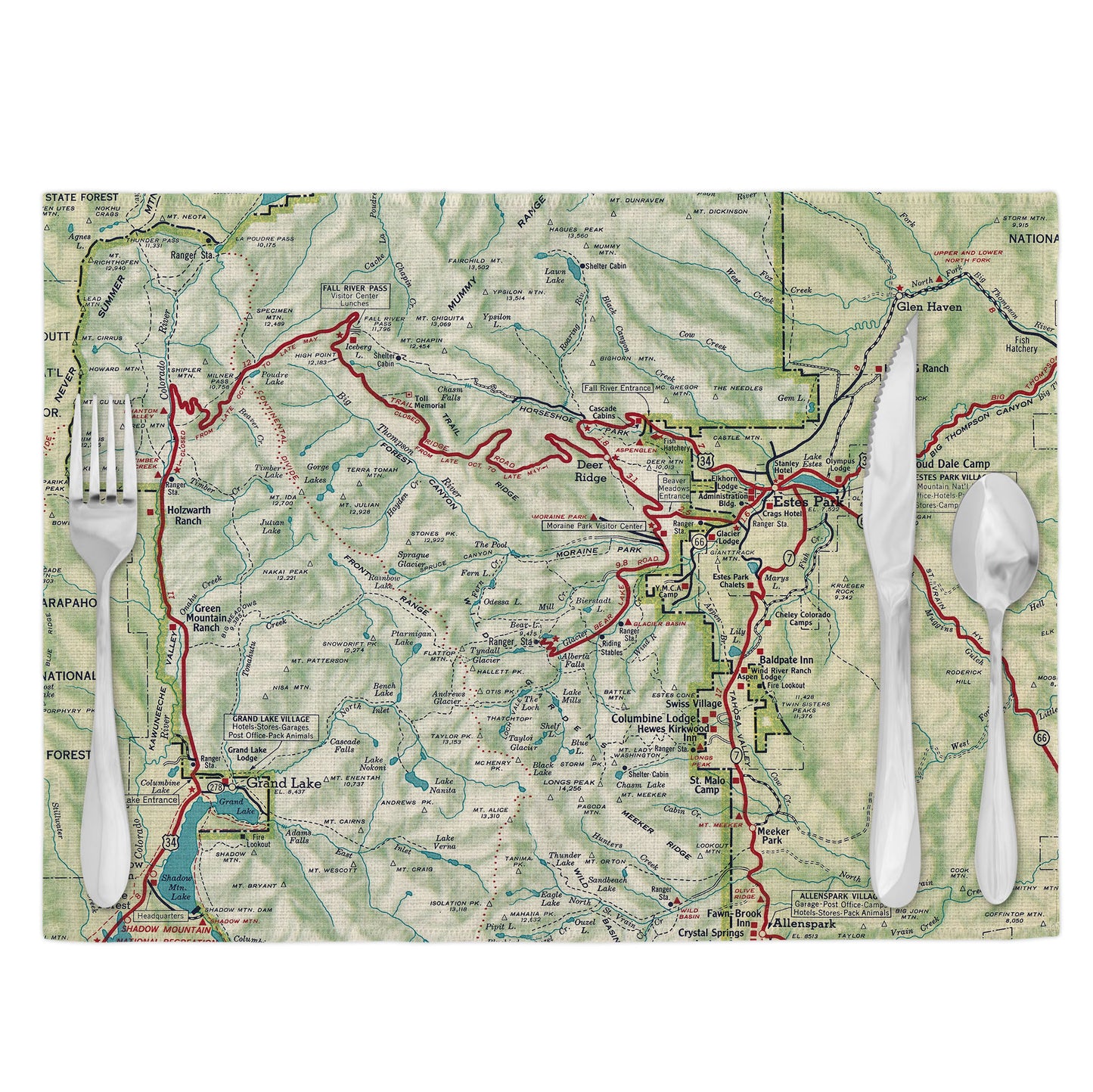 Rocky Mountain National Park Vintage Map Placemats Set of 4