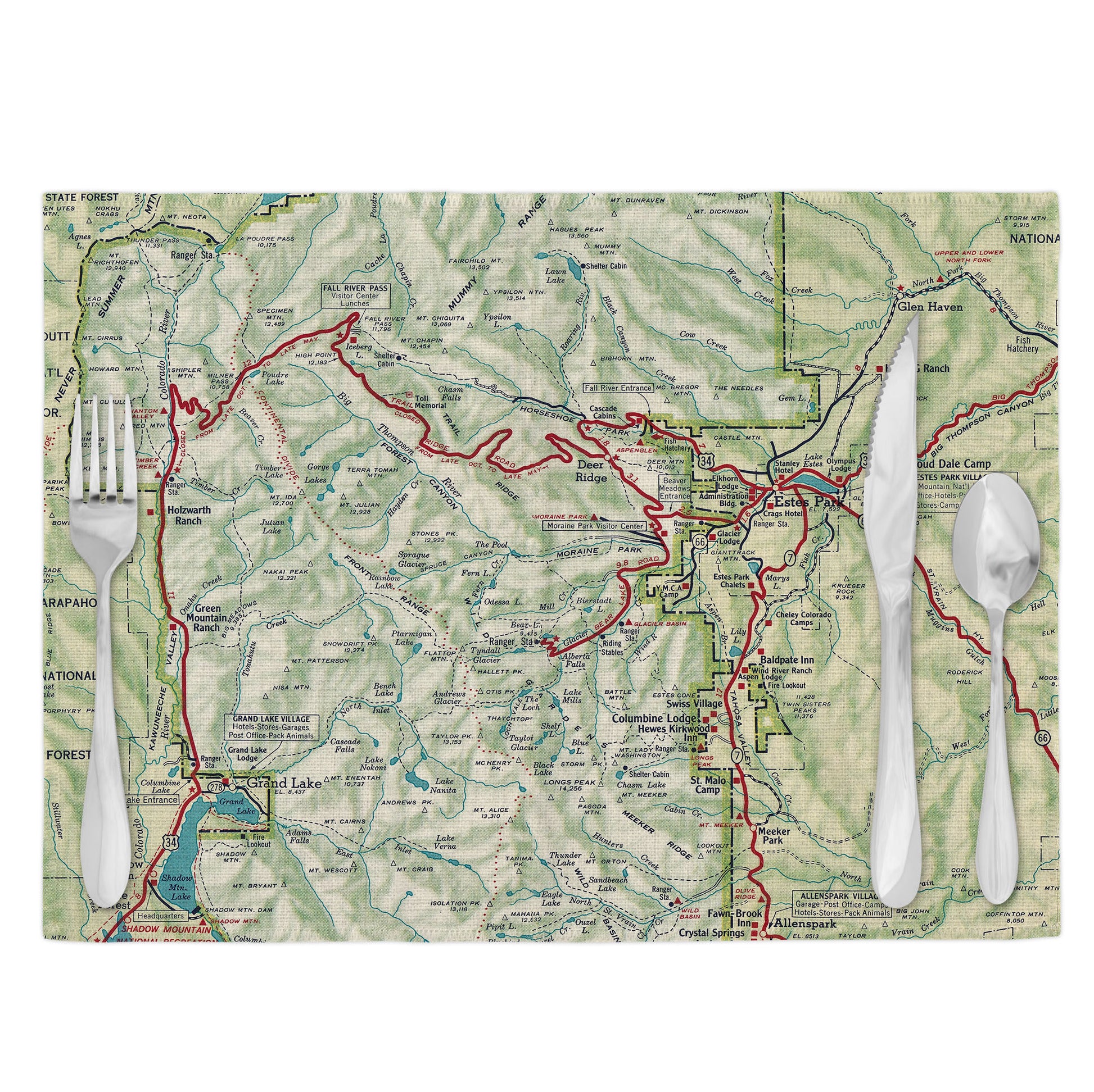 Rocky Mountain National Park Vintage Map Placemats Set of 4
