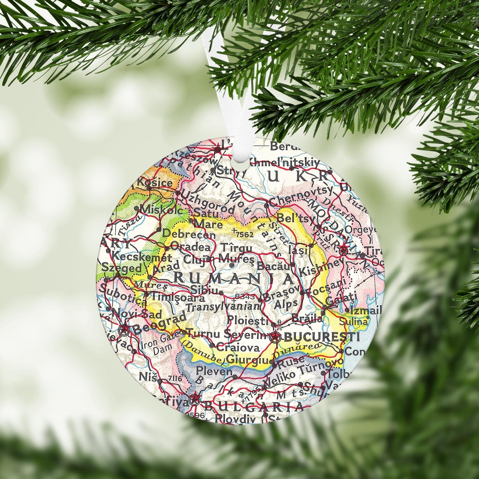 Romania Vintage Map Ornament
