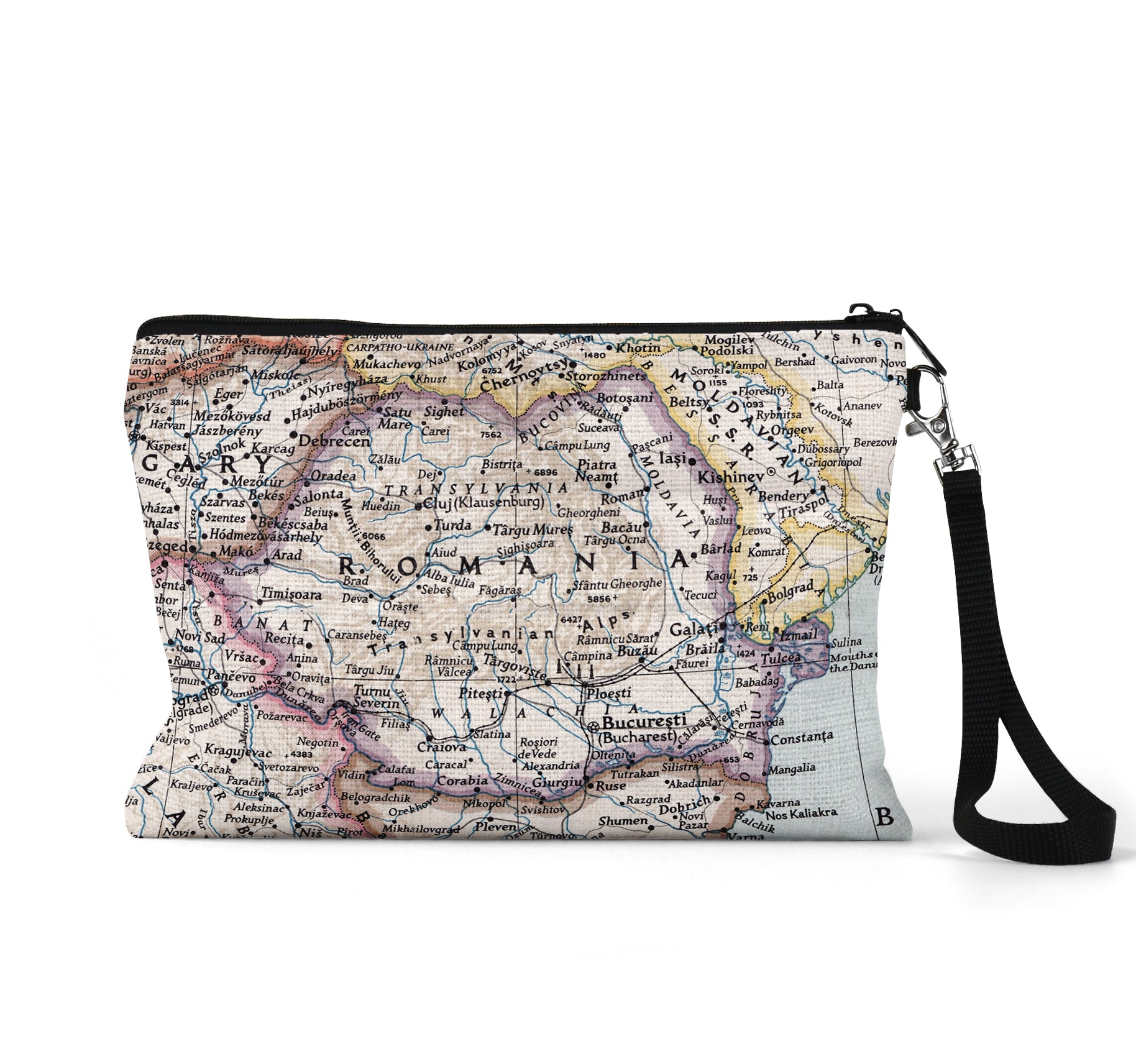 Romania map wristlet travel pouch