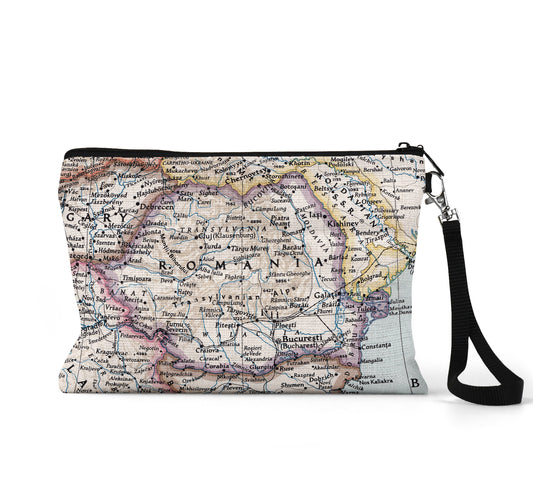 Romania map wristlet travel pouch