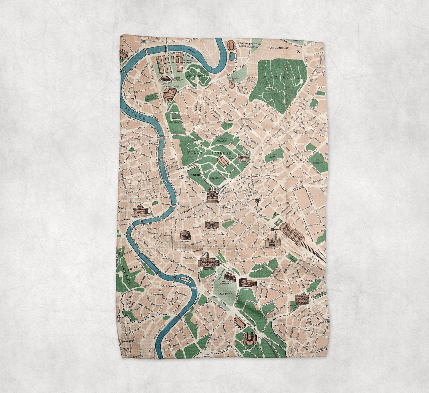 Rome Italy Map Tea Towel | Waffle-Weave Kitchen Towel Gift