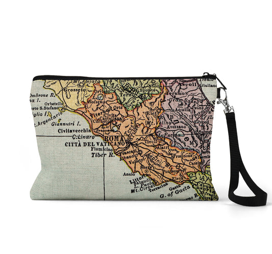 Rome Italy map wristlet travel pouch