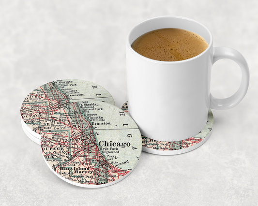 Custom Map Ceramic Coaster Set of 4 | Personalized Location Coasters | Made to Order