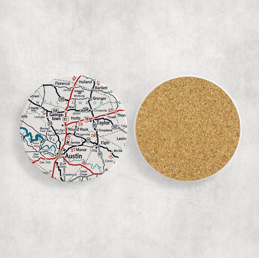 Round Rock Texas Map Coasters | Set of 4 Vintage Round Rock Texas Drink Coasters | Travel-Inspired Home Decor