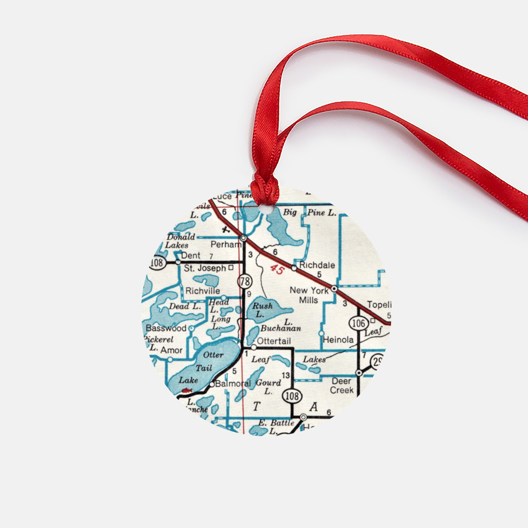 Rush Lake Minnesota Vintage Map Ornament