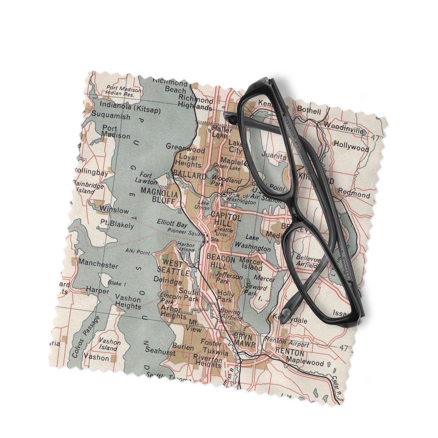 Seattle Washington Map Lens Cloth | Seattle Microfiber Glasses Cleaner | Travel Gift