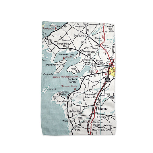 Sackets Harbor New York Map Tea Towel | Waffle-Weave Kitchen Towel Gift