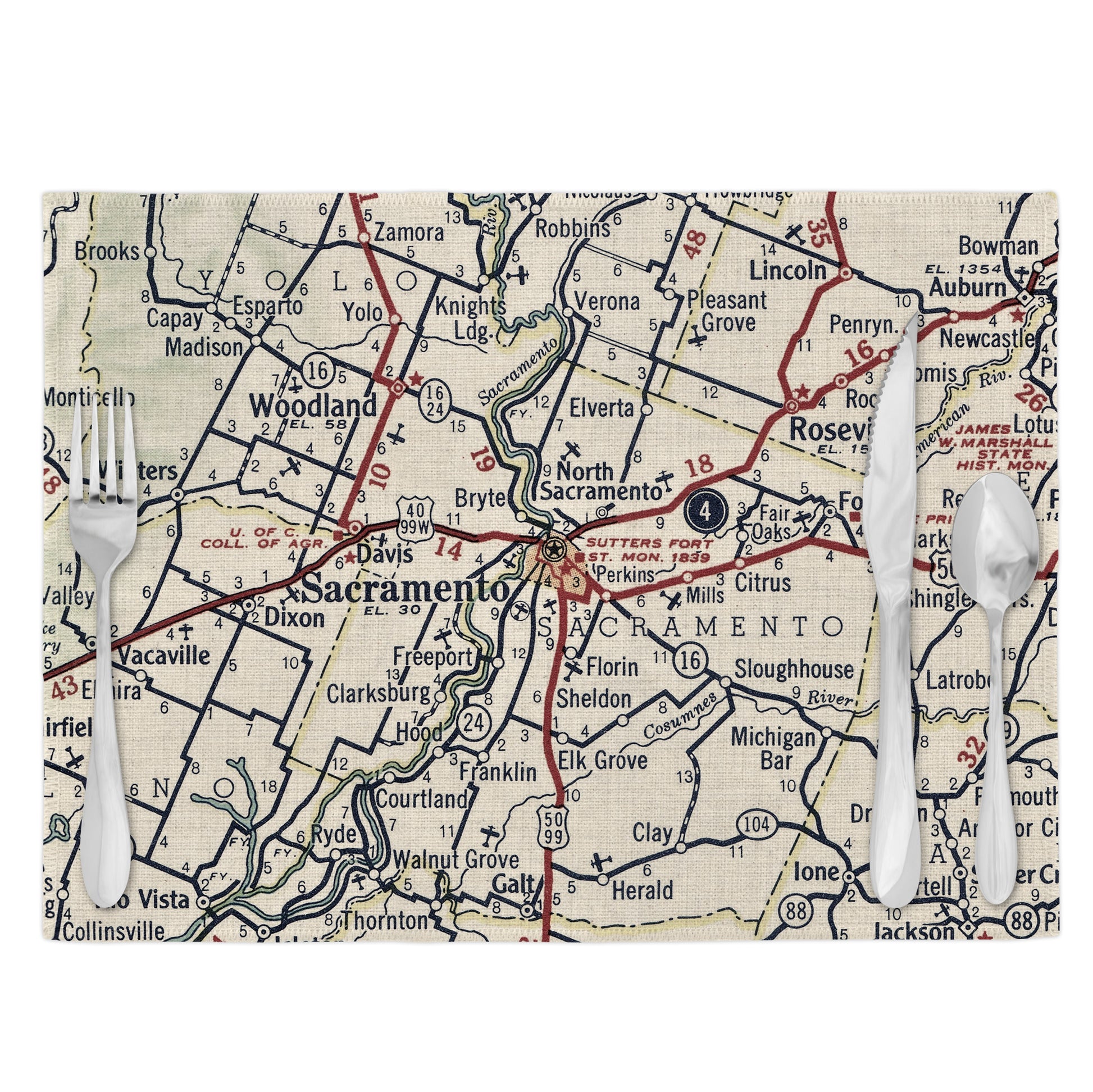 Sacramento California Vintage Map Placemats Set of 4