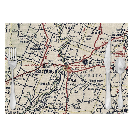 Sacramento California Vintage Map Placemats Set of 4