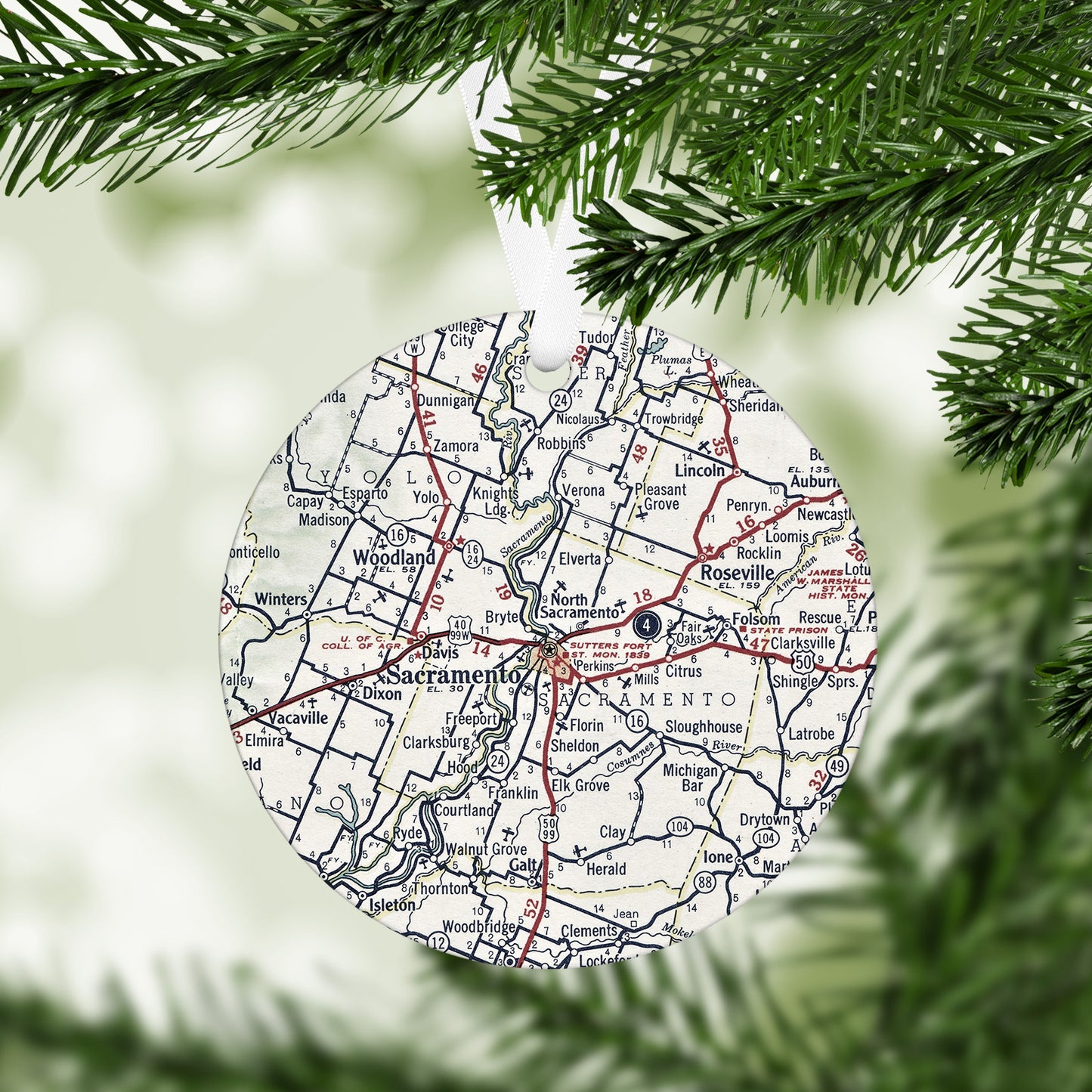 Sacramento California Vintage Map Ornament