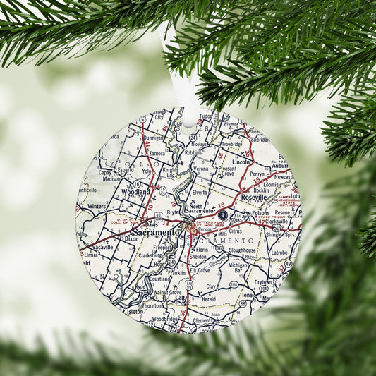 Sacramento California Vintage Map Ornament