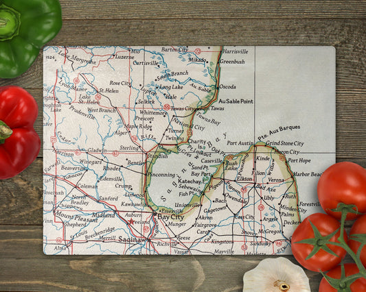 Saginaw Bay Michigan Map Cutting Board | Travel Gift | Kitchen Decor