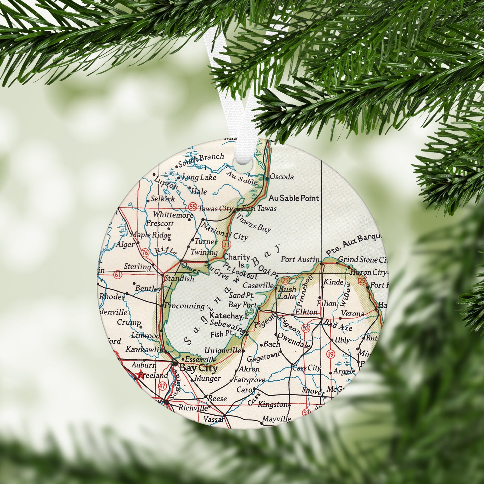 Saginaw Bay Michigan Vintage Map Ornament