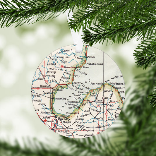 Saginaw Bay Michigan Vintage Map Ornament