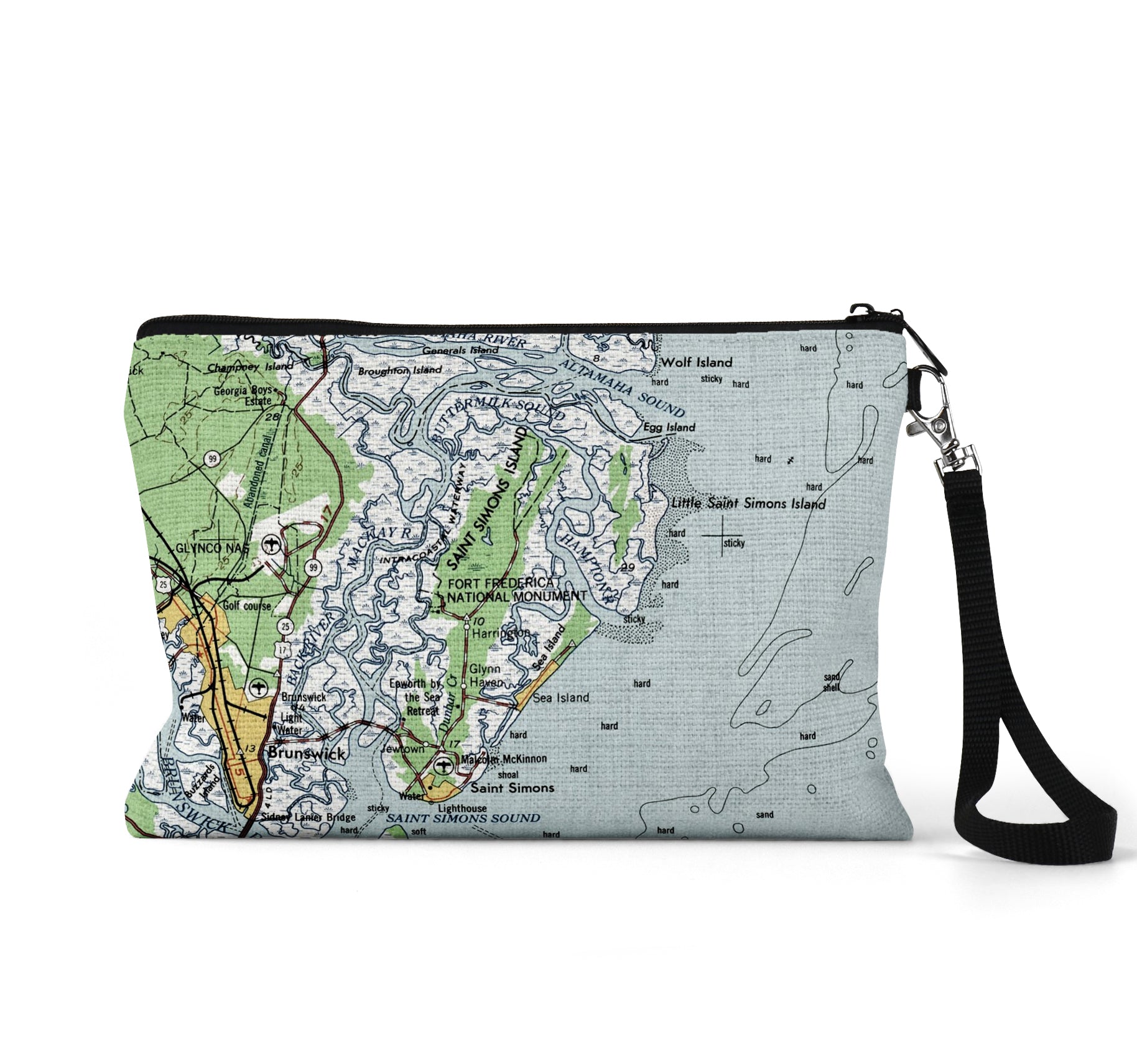 Saint Simons Island Georgia map wristlet travel pouch