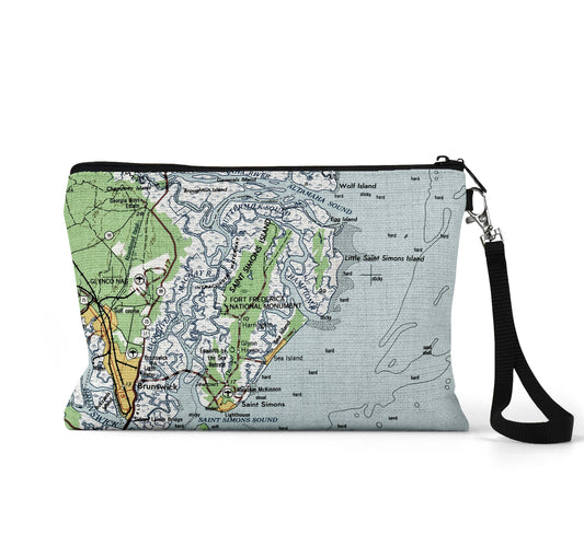 Saint Simons Island Georgia map wristlet travel pouch