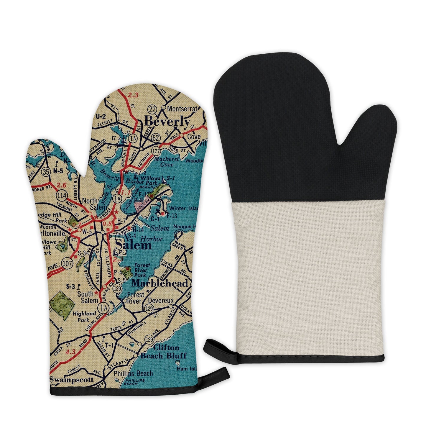 Salem, Massachusetts Map Oven Mitt | Vintage-Inspired Kitchen Gift