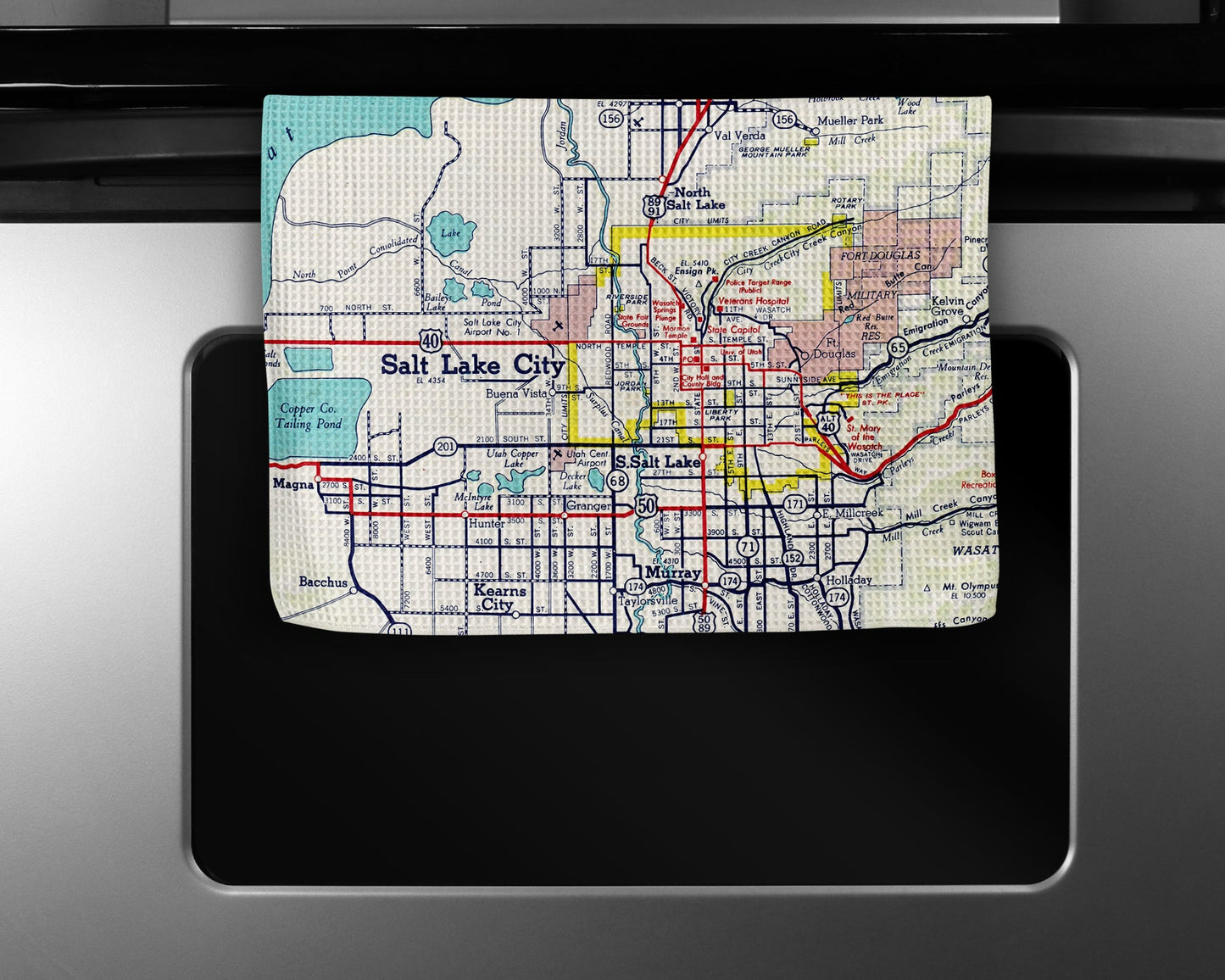 Salt Lake City Utah Map Tea Towel | Waffle-Weave Kitchen Towel Gift