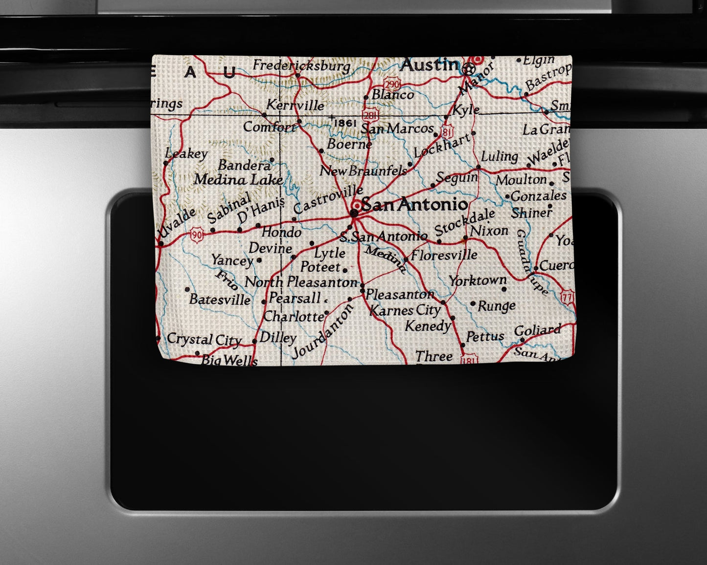 San Antonio Texas Map Tea Towel | Waffle-Weave Kitchen Towel Gift